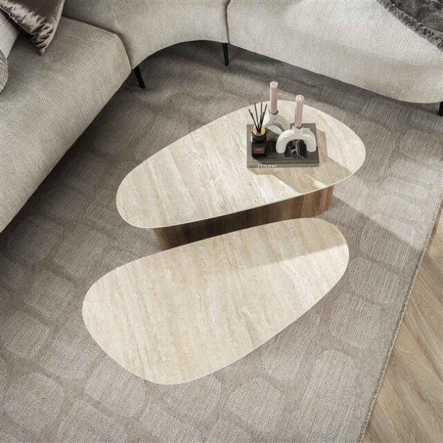 Hoyz salontafel romano driehoekig keramisch travertin set van 2 3061304 large