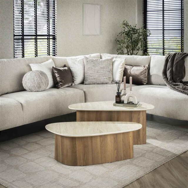 Hoyz salontafel romano driehoekig keramisch travertin set van 2 3061304 large