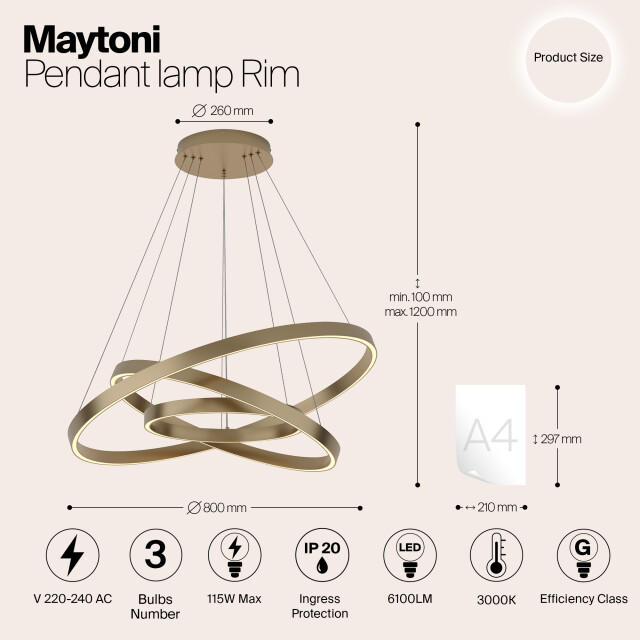 Maytoni hanglamp rim messing Ø80 2994480 large