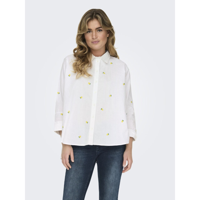 Only onlnew lina grace ls emb shirt noos 15283743 bright white/lemon 06615.100.0221 large