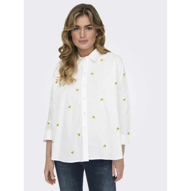 Only onlnew lina grace ls emb shirt noos 15283743 bright white/lemon 06615.100.0221 large