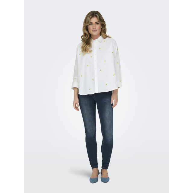 Only onlnew lina grace ls emb shirt noos 15283743 bright white/lemon 06615.100.0221 large
