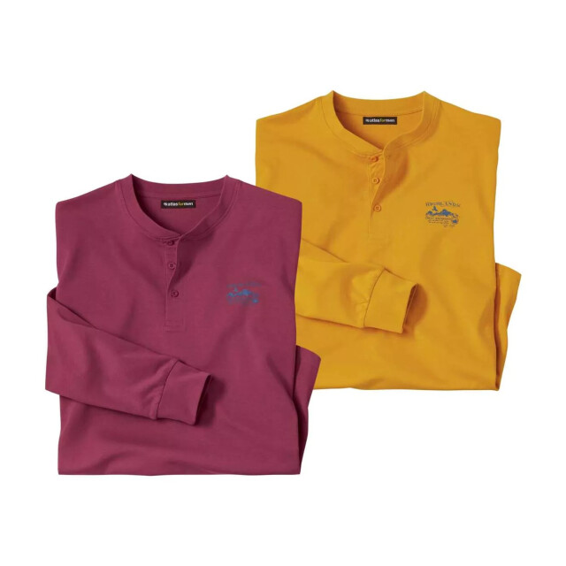 Atlas For Men Heren t-shirt met knoopsluiting (set van 2) UTAF380_burgundyyellow large