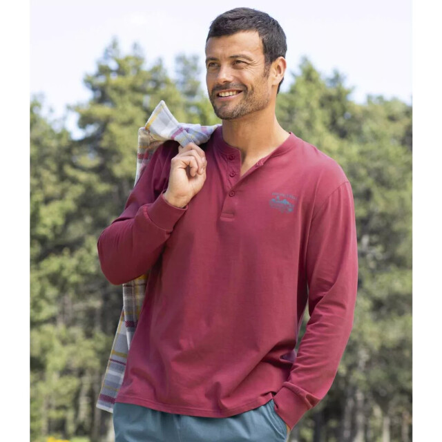 Atlas For Men Heren t-shirt met knoopsluiting (set van 2) UTAF380_burgundyyellow large