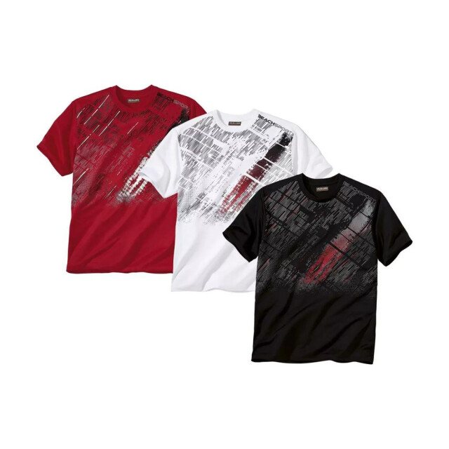 Atlas For Men Heren sportief t-shirt (pak van 3) UTAF160_whiteredblack large