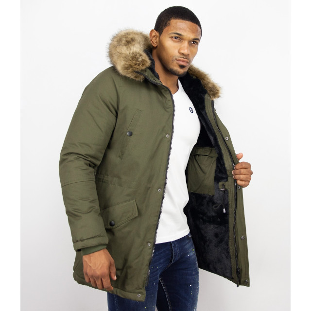 Enos Lange parka jas met faux bontkraag CA-7023GR  | CA-7105GR large