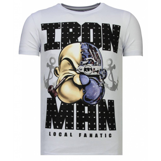 Local Fanatic Iron man popeye rhinestone t-shirt 13-6214W large