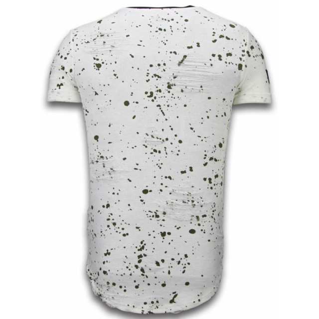 Justing Paint drops army shirt long fit t-shirt green dotted T09199W large