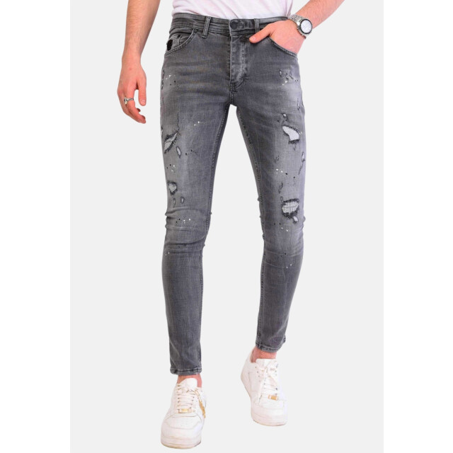 Local Fanatic Spijkerbroek verfspatten slim fit 1064 LF-DNM-1064 large