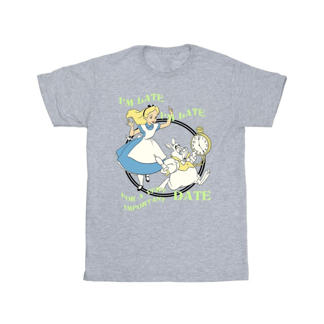 Li-cense Disney meisjes alice in wonderland ik ben laat katoenen t-shirt UTBI6216_sportsgrey large
