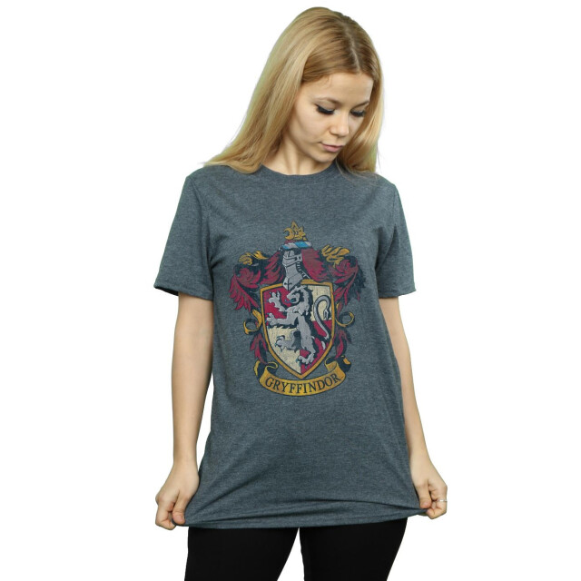 Li-cense Harry potter dames gryffindor distressed crest cotton boyfriend t-shirt UTBI26351_darkheather large