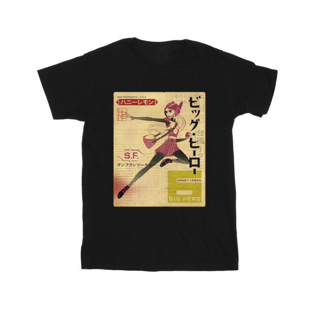 Li-cense Disney meisjes big hero 6 baymax honing citroen krant katoen t-shirt UTBI11734_black large