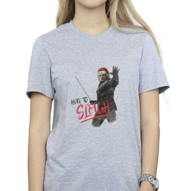Li-cense Netflix dames the witcher here to sleigh katoenen vriendje t-shirt UTBI46882_sportsgrey large