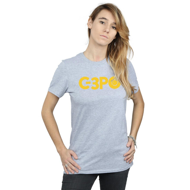 Li-cense Star wars dames the rise of skywalker c-3po tekst logo katoenen vriendje t-shirt UTBI46213_sportsgrey large