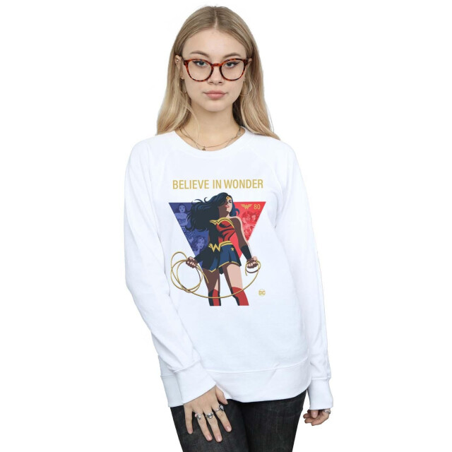 Li-cense Dc comics dames wonder woman 80th anniversary believe in wonder pose sweatshirt UTBI43224_white large