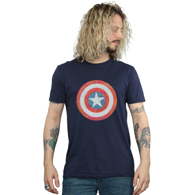 Li-cense Marvel heren captain america getekend schild t-shirt UTBI43087_navyblue large