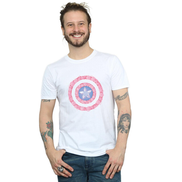 Li-cense Marvel heren captain america bloemen schild t-shirt UTBI43064_white large
