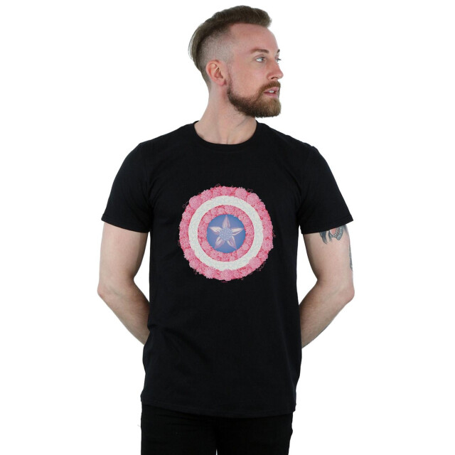 Li-cense Marvel heren captain america bloemen schild t-shirt UTBI43064_black large
