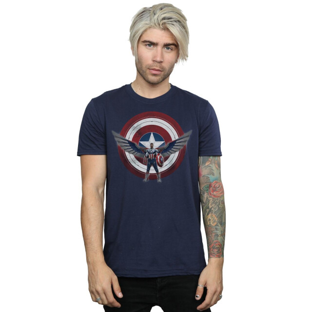Li-cense Marvel heren falcon and the winter soldier captain america shield pose t-shirt UTBI27725_navyblue large