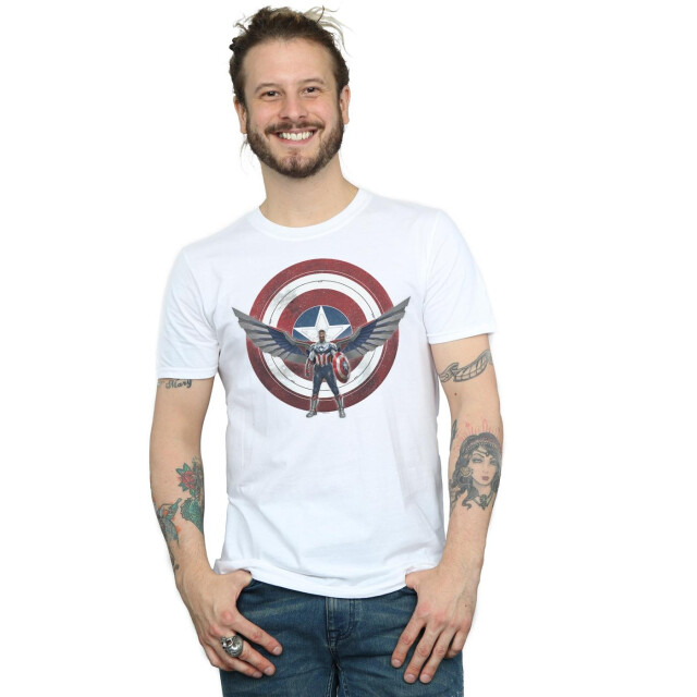 Li-cense Marvel heren falcon and the winter soldier captain america shield pose t-shirt UTBI27725_white large