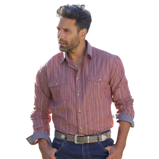 Atlas For Men Heren gestreept poplin overhemd UTAF1750_burgundy large