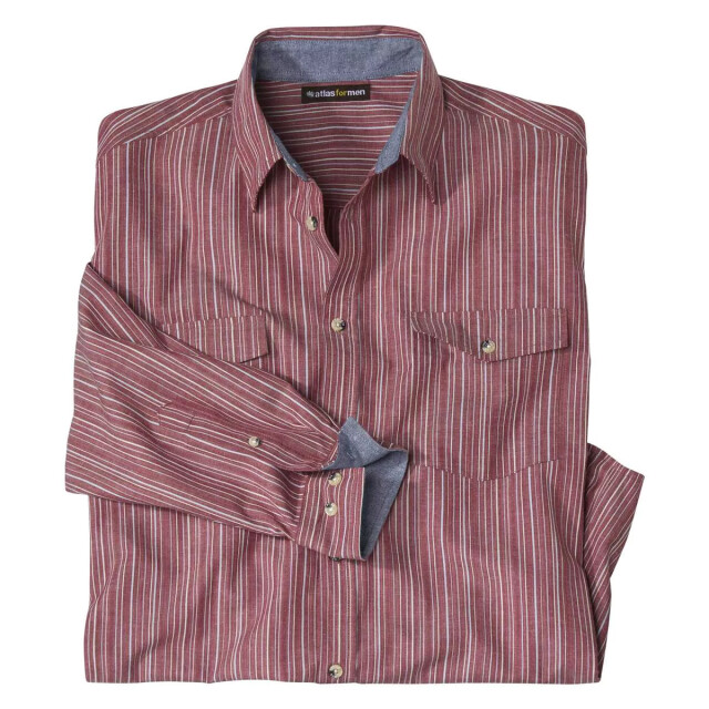 Atlas For Men Heren gestreept poplin overhemd UTAF1750_burgundy large