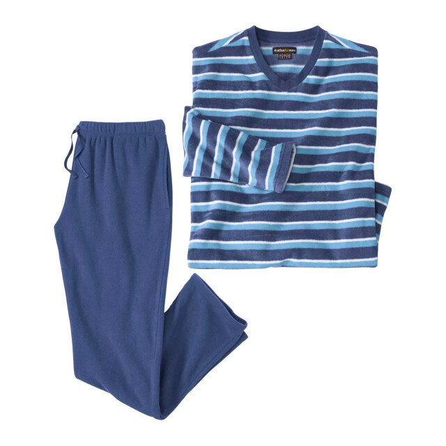 Atlas For Men Heren gestreepte microfleece pyjama set UTAF1766_blueskybluewhite large