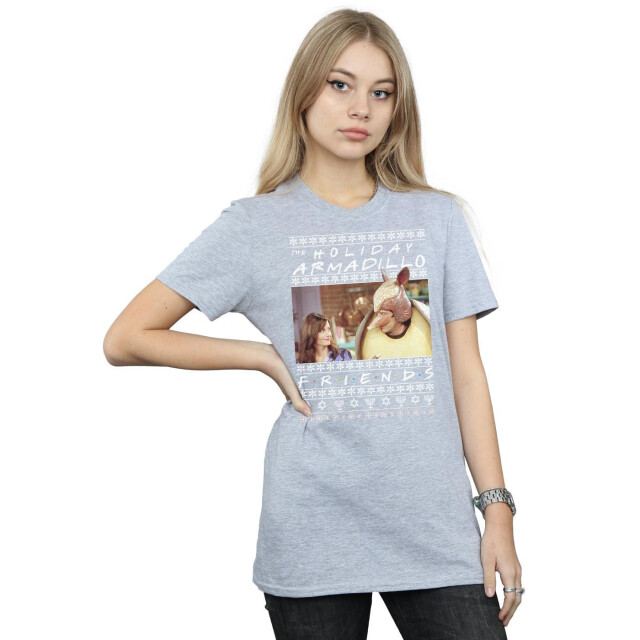 Li-cense Friends dames fair isle holiday armadillo cotton boyfriend t-shirt UTBI23621_sportsgrey large