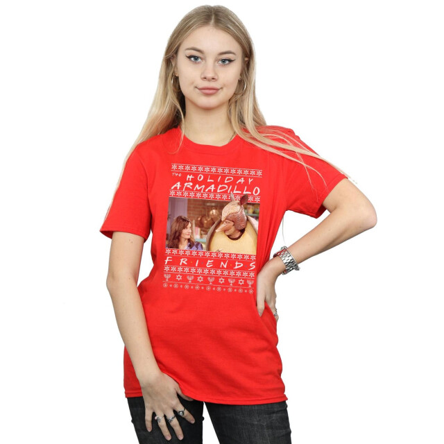Li-cense Friends dames fair isle holiday armadillo cotton boyfriend t-shirt UTBI23621_red large