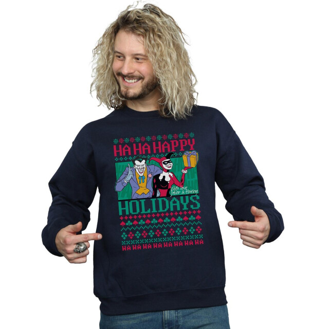 Li-cense Dc comics heren joker en harley quinn ha ha gelukkige feestdagen sweatshirt UTBI11885_navyblue large