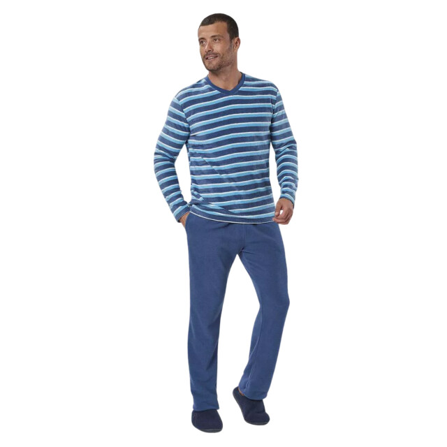 Atlas For Men Heren gestreepte microfleece pyjama set UTAF1766_blueskybluewhite large