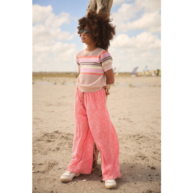 NoNo Zomer palazzo broek meisjes koraal daisy aop, plissee sun N502-5600-545 large