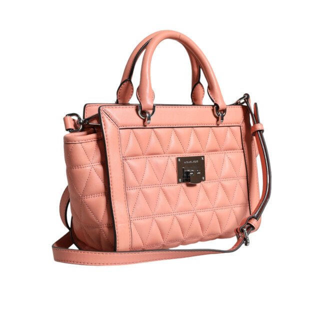 Michael Kors Quilted leren logo crossbody vivianne messenger tas Michael Kors Beige Quilted Leren Logo Crossbody VIVIANNE Messenger Tas large