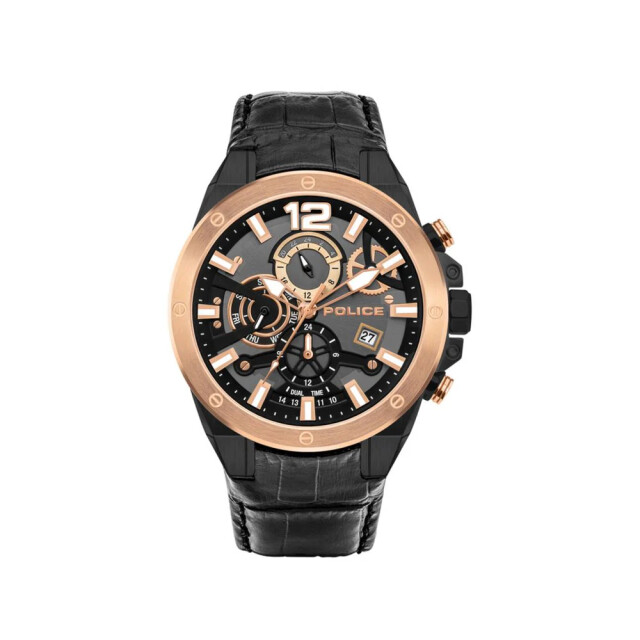Police Leren horloge met stijlvol 48mm dial Police Zwarte Leren Horloge met Stijlvol 48MM Dial large