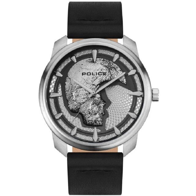 Police Leren horloge met grijs 3h wijzerplaat Police Zwarte Leren Horloge Met Grijs 3H Wijzerplaat large