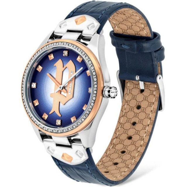 Police Leren horloge met grijze roestvrijstalen kast Police Blauw Leren Horloge met Grijze Roestvrijstalen Kast large