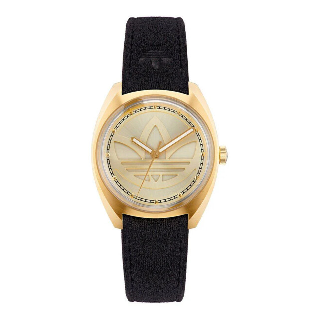 Adidas Leren horloge met gouden wijzerplaat 39mm Adidas Zwarte Leren Horloge met Gouden Wijzerplaat 39MM large
