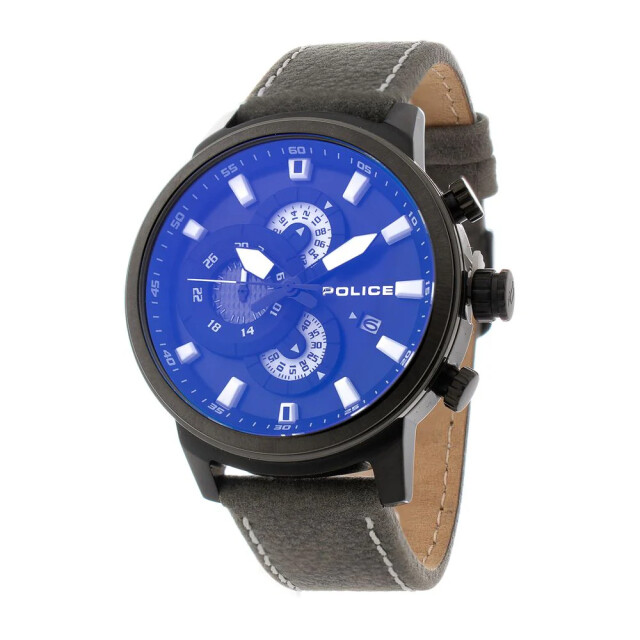 Police Politie leren horloge met blauw wijzerplaat en 5atm waterdichtheid Politie Grijze Leren Horloge met Blauw Wijzerplaat en 5ATM Waterdichtheid large