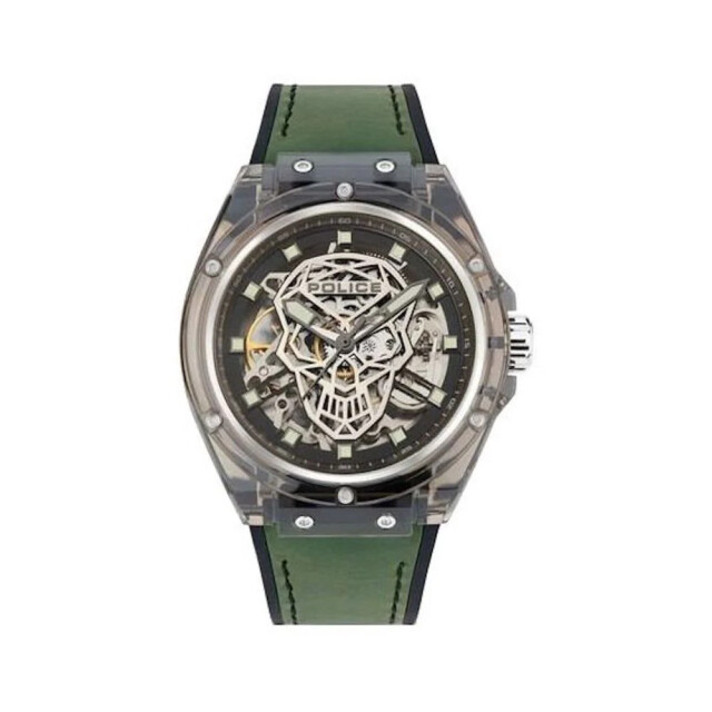 Police Siliconen horloge met transparante behuizing Police Groene Siliconen Horloge Met Transparante Behuizing large