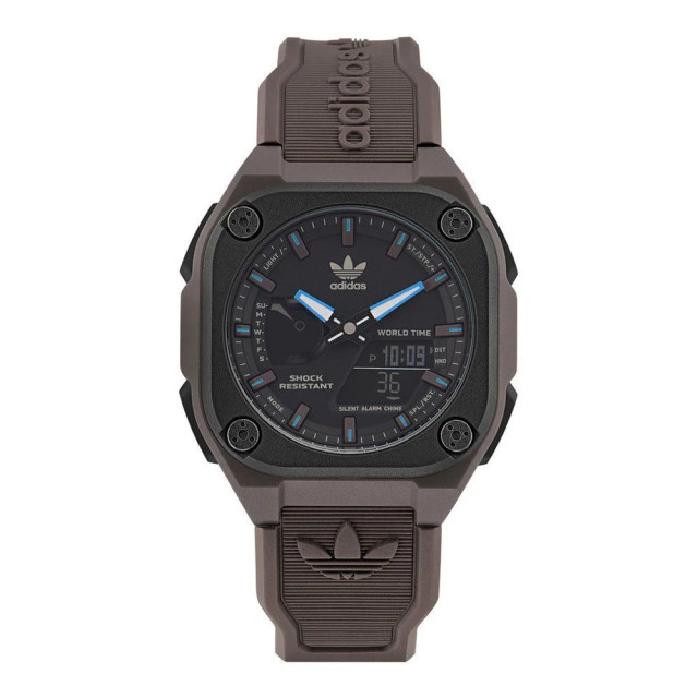 Adidas Siliconen horloge met wereldtijd functie Adidas Bruine Siliconen Horloge Met Wereldtijd Functie large