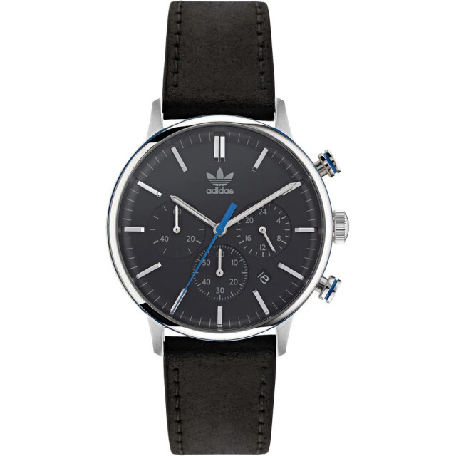 Adidas Leren horloge met chrono functie 40mm Adidas Zwarte Leren Horloge Met Chrono Functie 40MM large