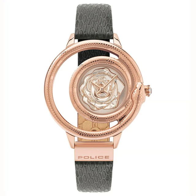Police Leren horloge met gouden wijzerplaat Police Grijze Leren Horloge met Gouden Wijzerplaat large