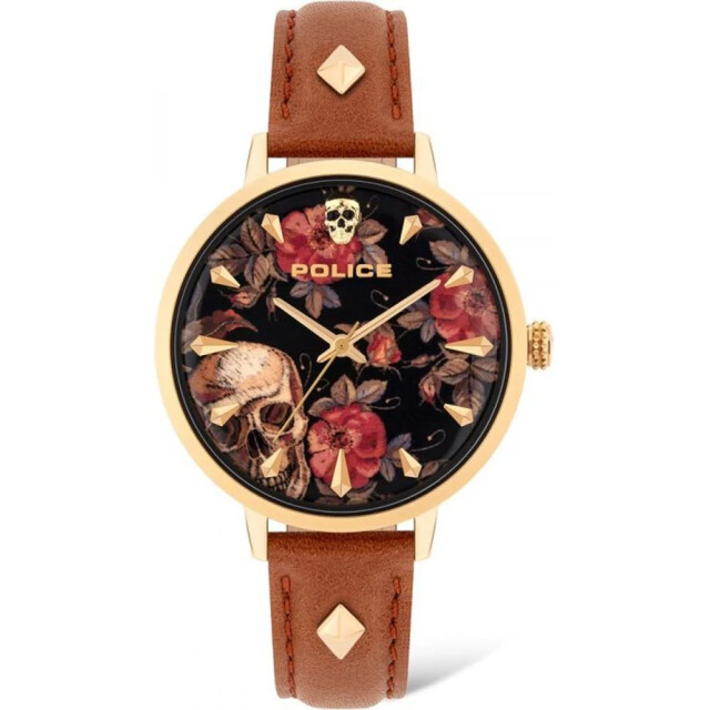 Police Brown leather watch met gouden roestvrijstalen kast Police Brown Leather Watch met Gouden Roestvrijstalen Kast large