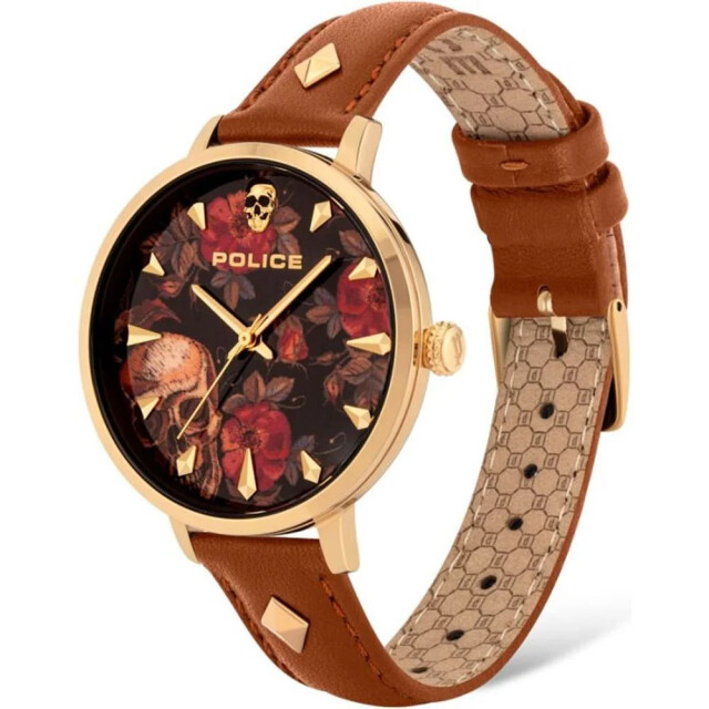 Police Brown leather watch met gouden roestvrijstalen kast Police Brown Leather Watch met Gouden Roestvrijstalen Kast large
