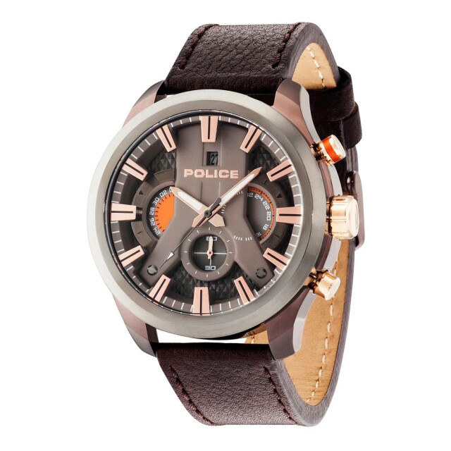 Police Leren horloge met cycloon chrono functie Police Bruine Leren Horloge met Cycloon Chrono Functie large