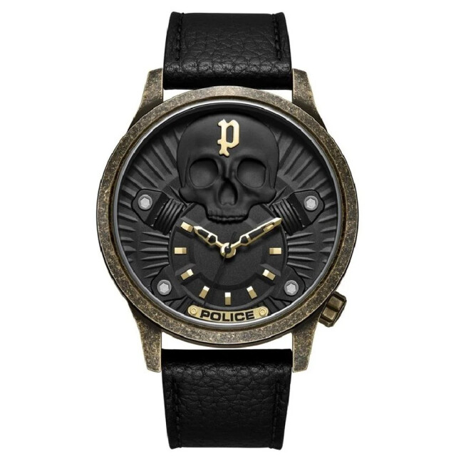 Police Leren horloge met quartz mechanisme 52mm Police Zwarte Leren Horloge Met Quartz Mechanisme 52MM large
