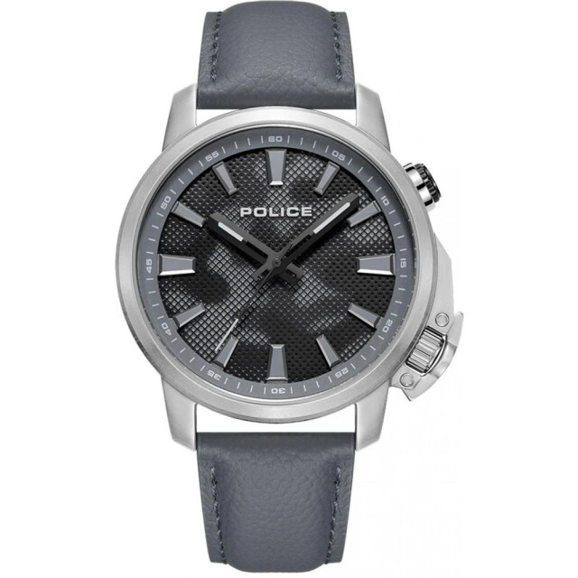 Police Leren horloge met stijlvolle zwart wijzerplaat Police Grijze Leren Horloge met Stijlvolle Zwart Wijzerplaat large