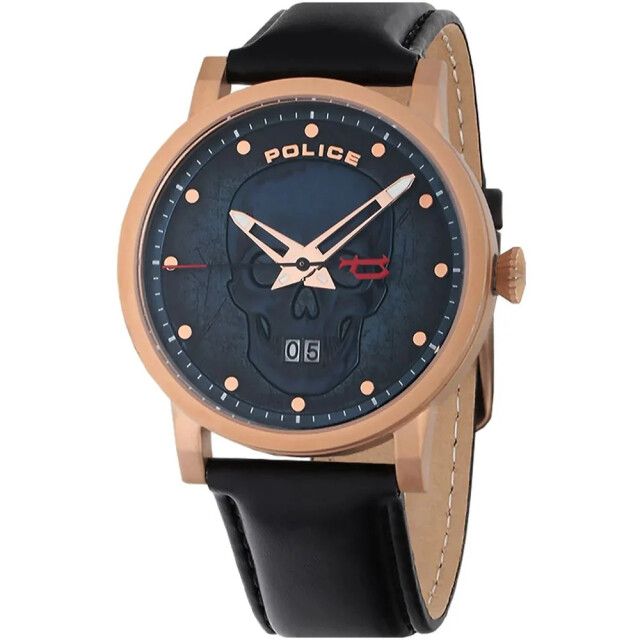 Police Leren horloge met blauwe wijzerplaat en datum Police Zwart Leren Horloge met Blauwe Wijzerplaat en Datum large