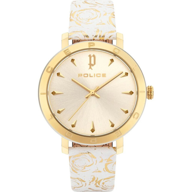 Police Te leren horloge met gouden wijzerplaat 36mm Police Witte Leren Horloge Met Gouden Wijzerplaat 36MM large