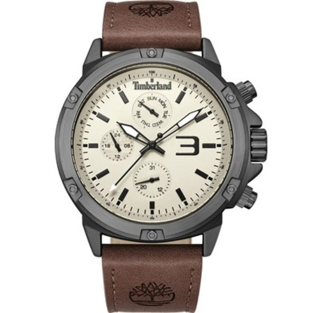 Timberland Leren horloge met stalen kast 46 mm Timberland Bruine Leren Horloge Met Stalen Kast 46 MM large